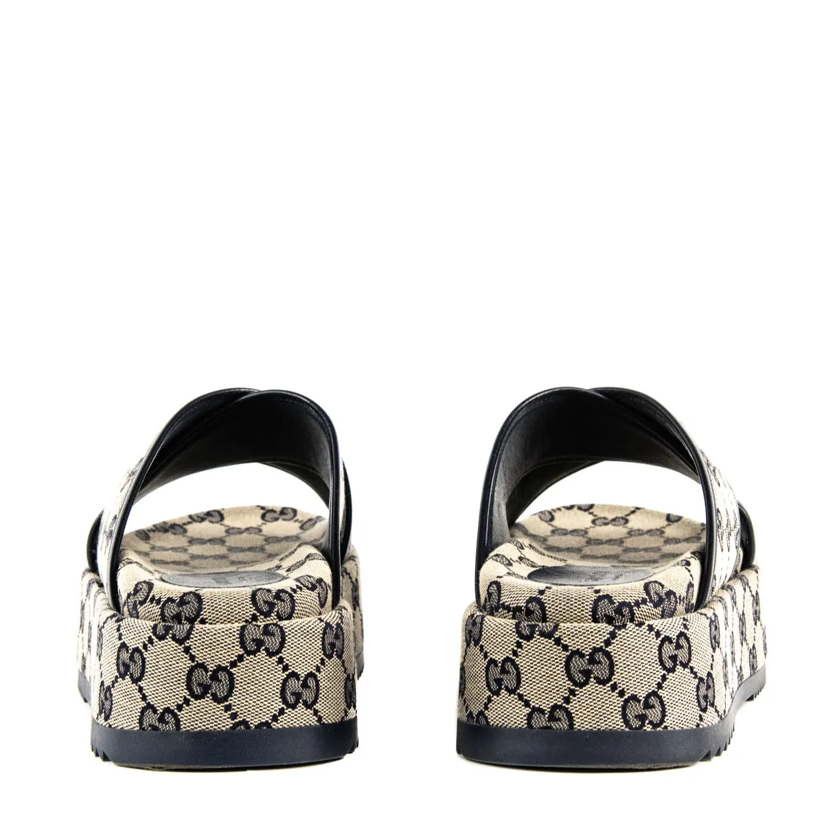 Gucci Navy GG Monogram Platform Slides Size US 8.5 | EU 38.5
