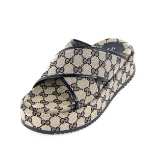 Gucci Navy GG Monogram Platform Slides Size US 8.5 | EU 38.5