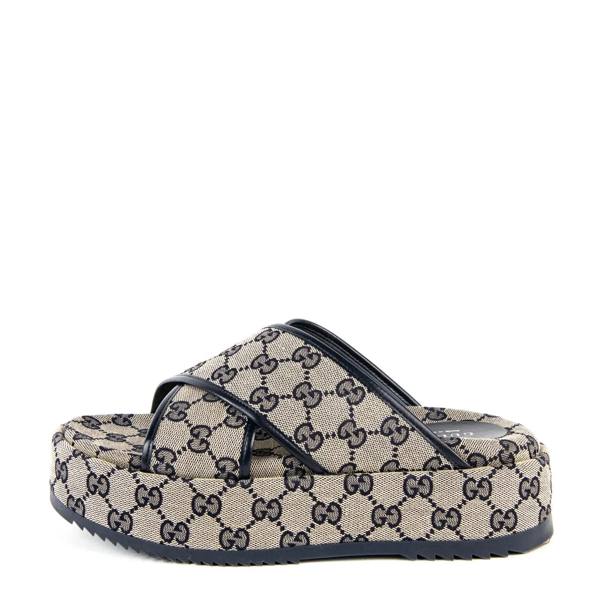 Gucci Navy GG Monogram Platform Slides Size US 8.5 | EU 38.5