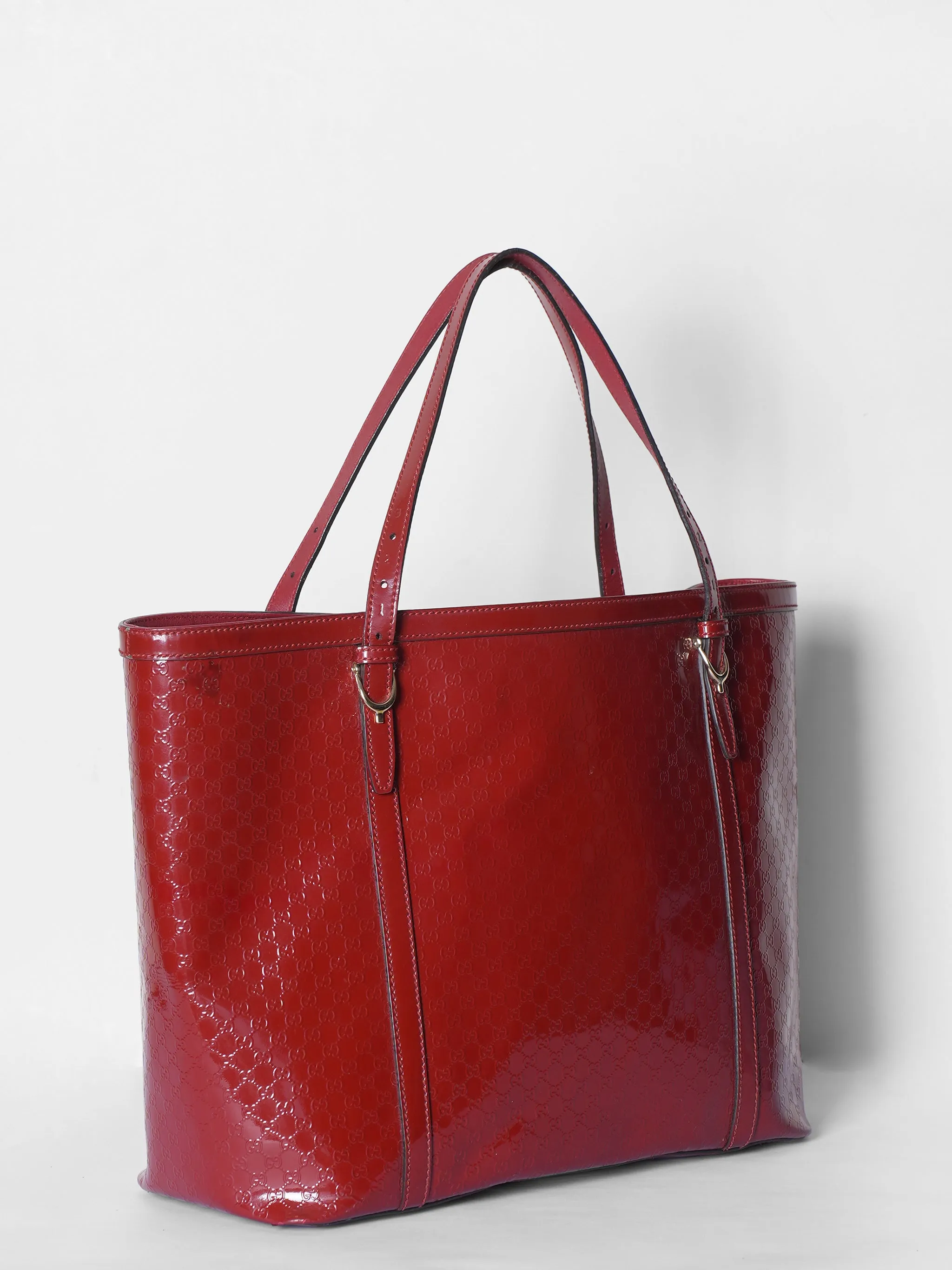 Gucci Red Micro Guccissima Patent Leather Tote Bag