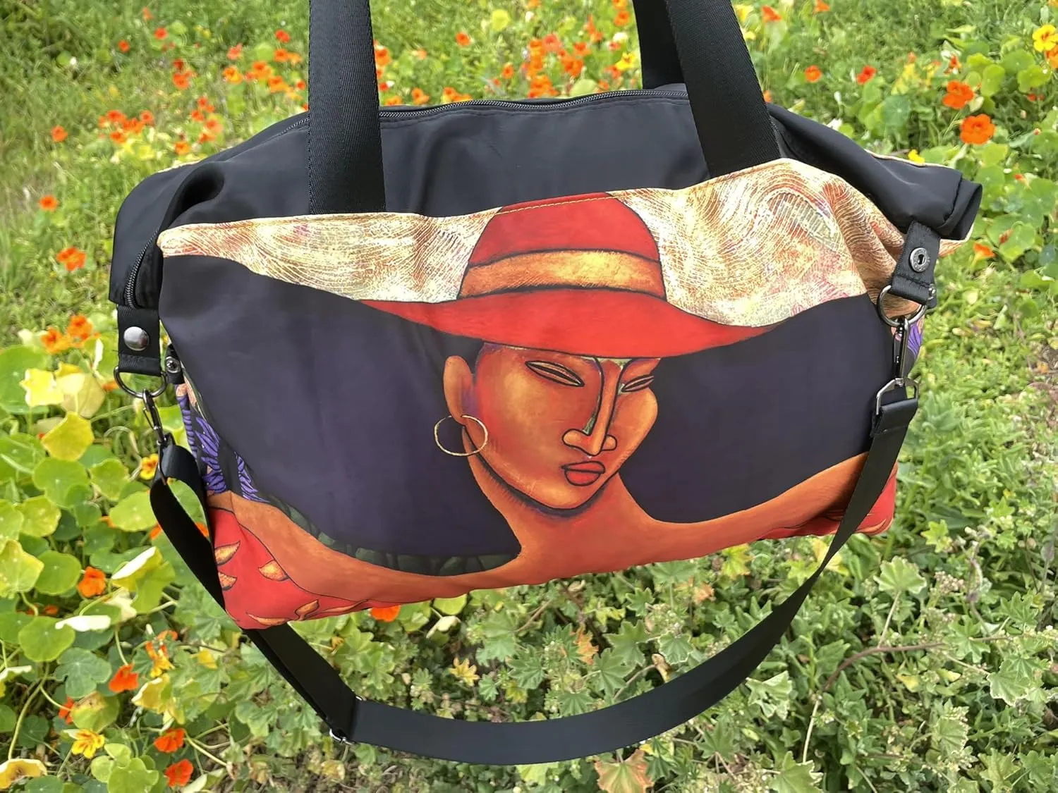 Gym Bag for African American Women, Large Duffle Bag for Sports, Travel, Overnight, Detachable Shoulder Strap, Black Girl Art