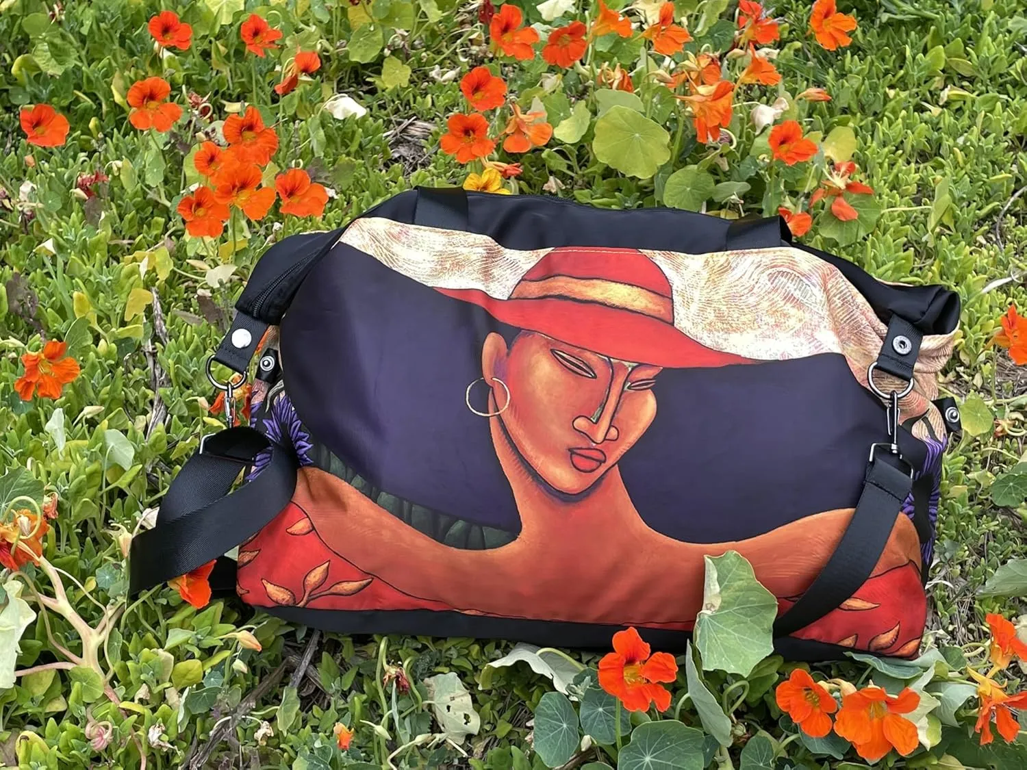 Gym Bag for African American Women, Large Duffle Bag for Sports, Travel, Overnight, Detachable Shoulder Strap, Black Girl Art