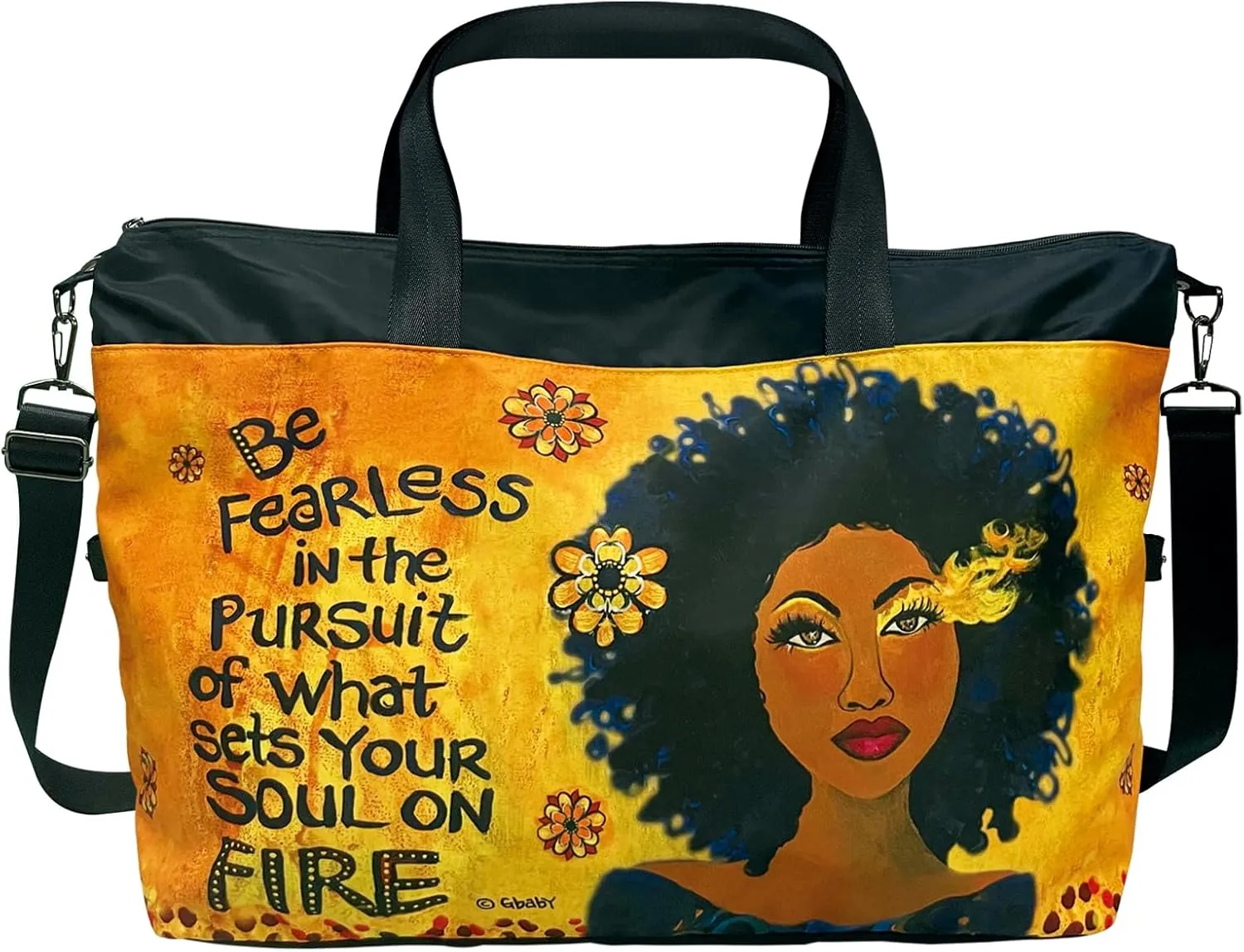Gym Bag for African American Women, Large Duffle Bag for Sports, Travel, Overnight Travel, Weekender Trip, Waterproof, with a Detatchable Shoulder Strap, Black Girl Art