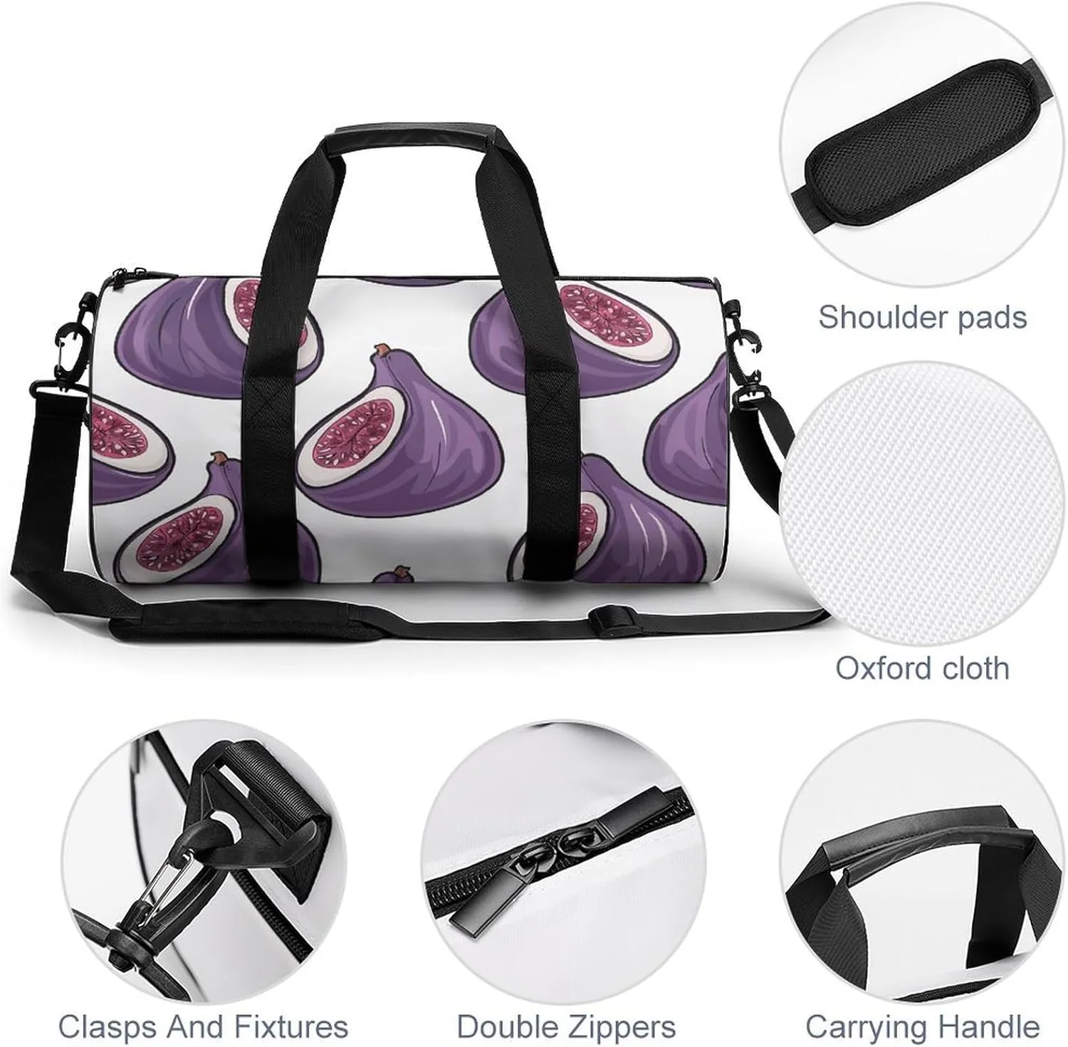 Gym Bag for Men Women Fig Art Pattern Duffel Bag Overnight Bag with Compartment Gym Sackpac