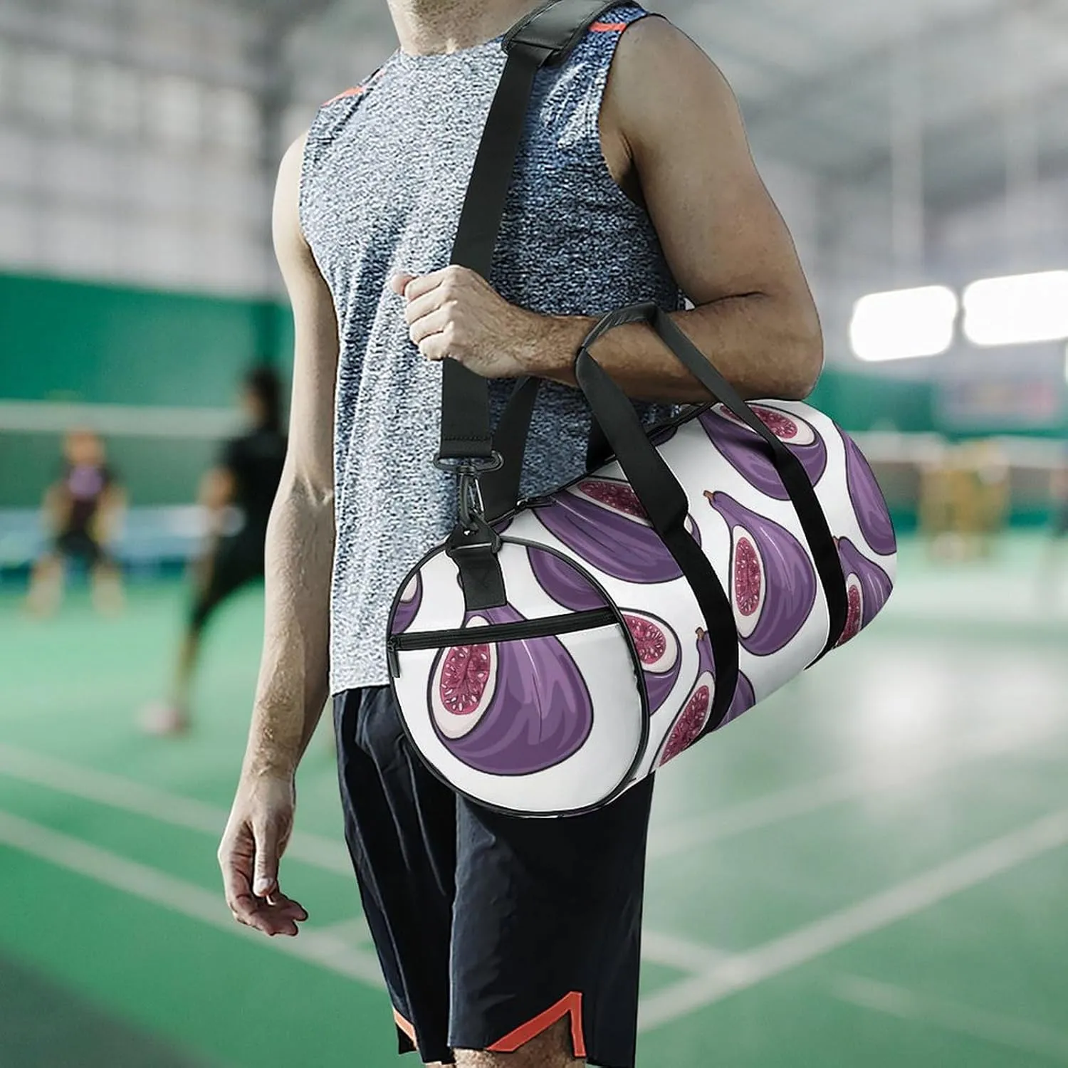 Gym Bag for Men Women Fig Art Pattern Duffel Bag Overnight Bag with Compartment Gym Sackpac