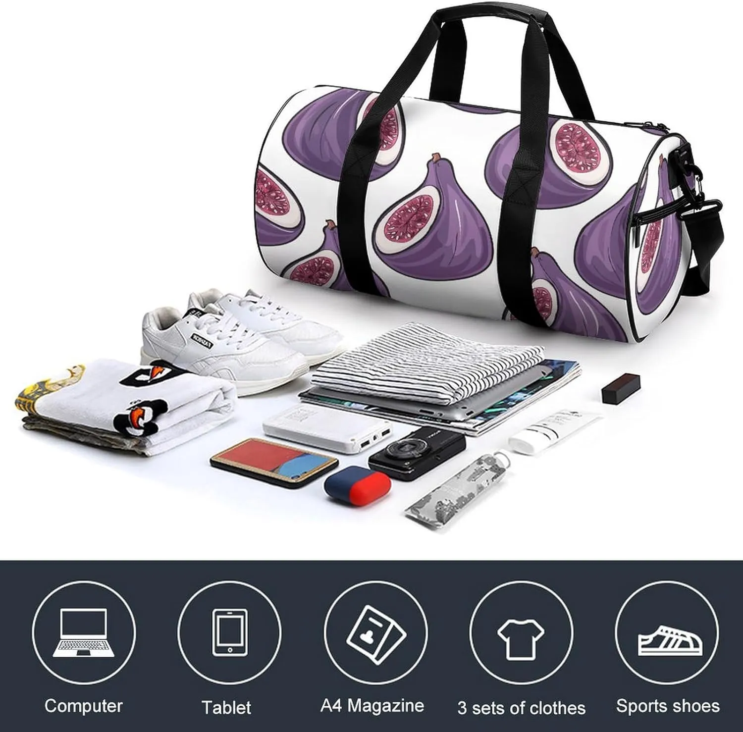 Gym Bag for Men Women Fig Art Pattern Duffel Bag Overnight Bag with Compartment Gym Sackpac