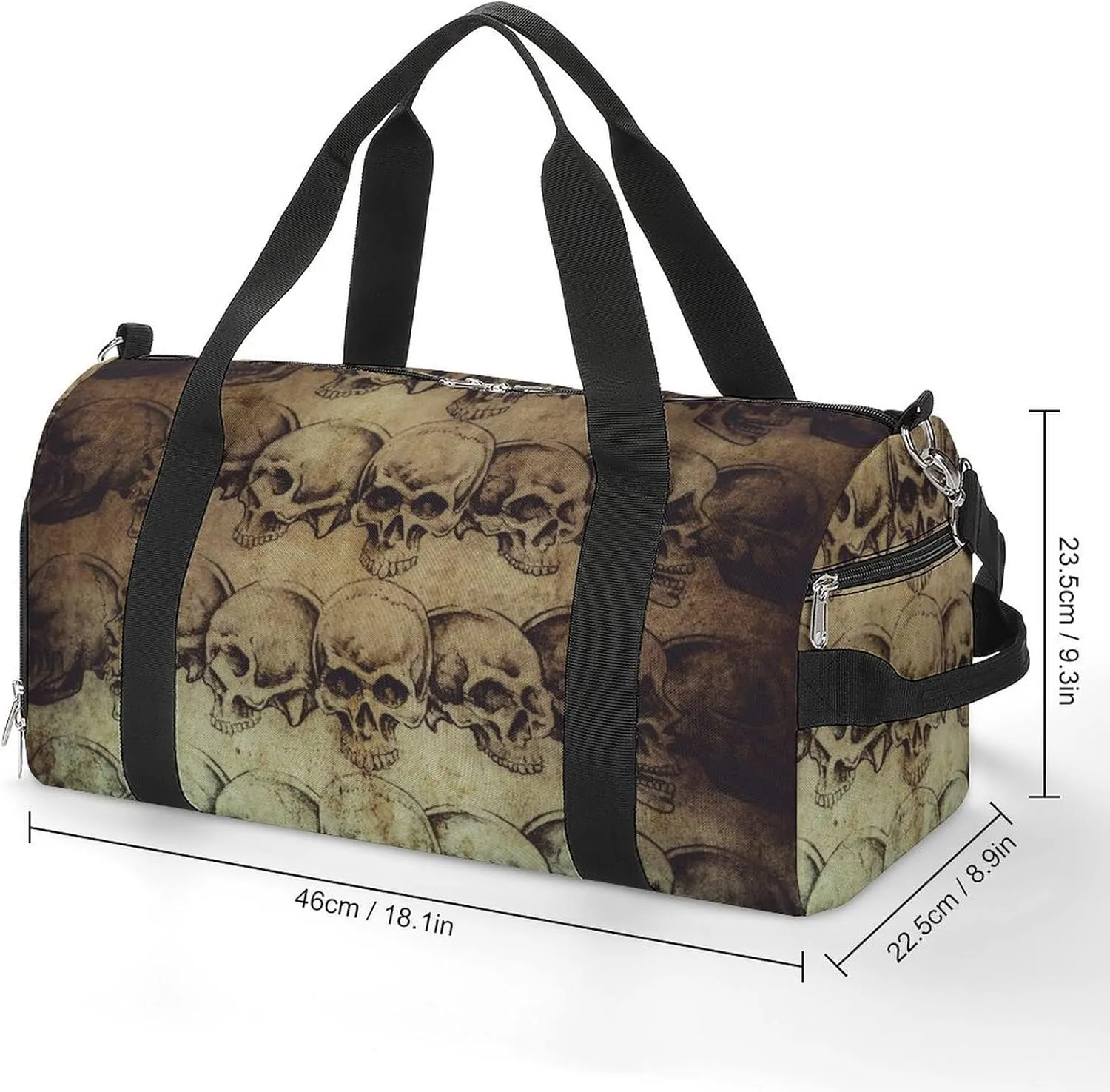 Gym Duffel Bag with Shoe Compartment Wet Pocket, Art-Skulls Pattern Travel Bag for Men Women