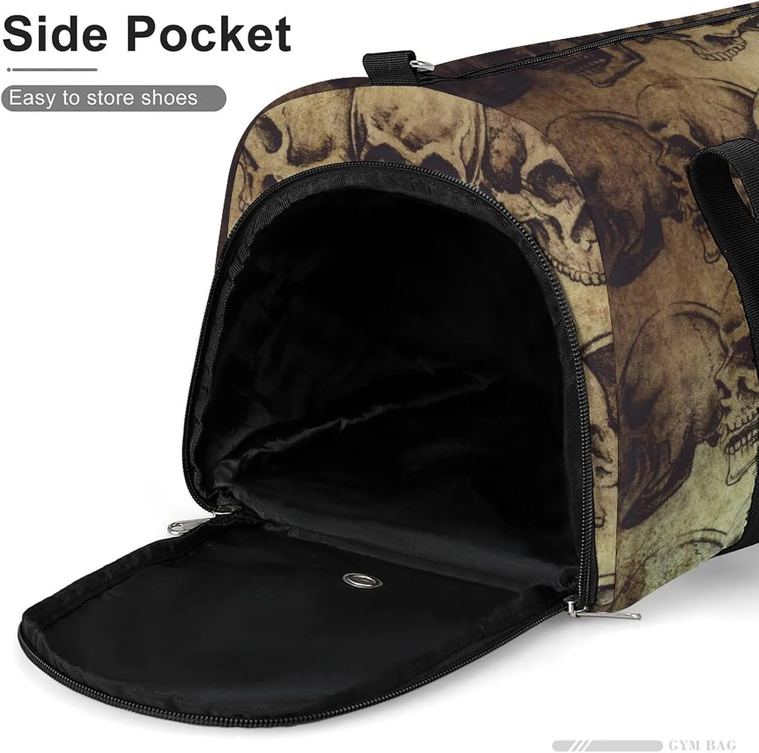 Gym Duffel Bag with Shoe Compartment Wet Pocket, Art-Skulls Pattern Travel Bag for Men Women