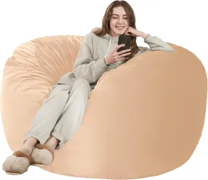 HABUTWAY Bean Bag Chair: Giant 5' Memory Foam Furniture Bean Bag Chair with Microfiber Cover - 5Ft, Khaki