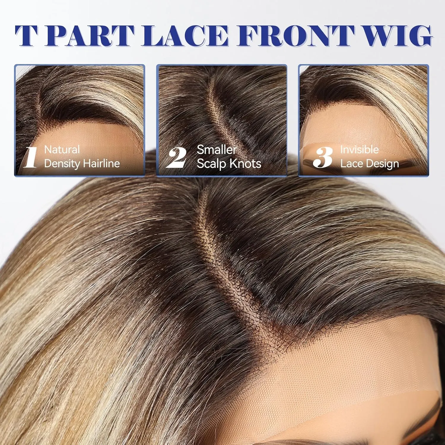 HAIRCUBE Brown Highlight Synthetic Lace Front Wig, 10Inch shoulder length Bob wig，Glueless Human-Like Wig for Women, Natural Hairline & Adjustable Cap