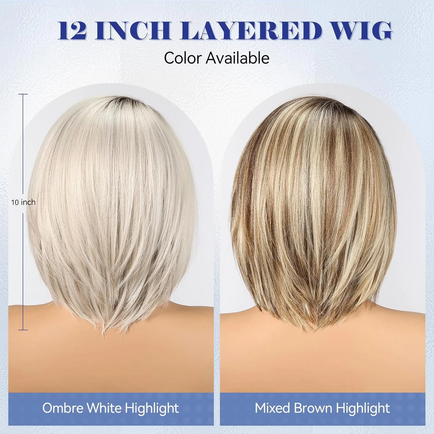 HAIRCUBE Brown Highlight Synthetic Lace Front Wig, 10Inch shoulder length Bob wig，Glueless Human-Like Wig for Women, Natural Hairline & Adjustable Cap