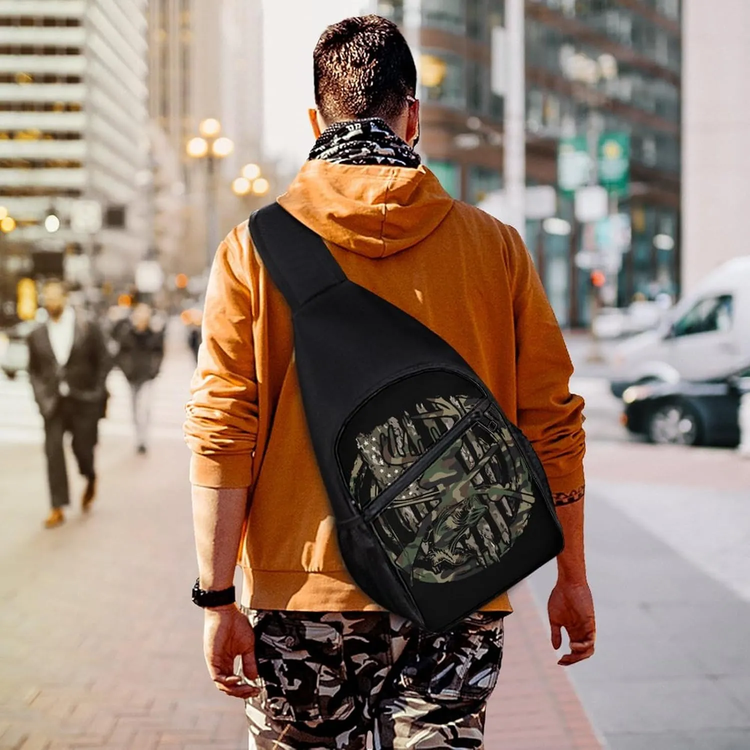 Halloween Decorations Black Cat Bat Pumpkin Skull Party Pattern Large Capacity Portable Chest Bag, Single Shoulder Chest Bag