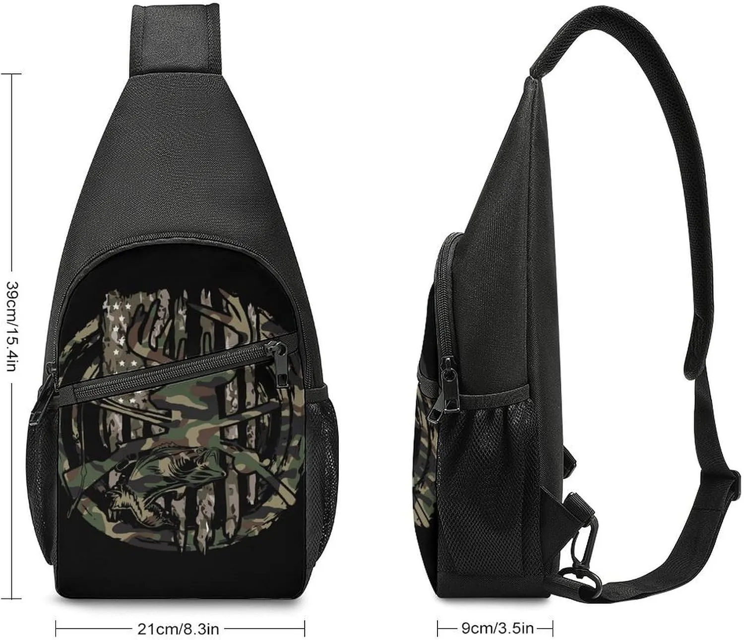 Halloween Decorations Black Cat Bat Pumpkin Skull Party Pattern Large Capacity Portable Chest Bag, Single Shoulder Chest Bag