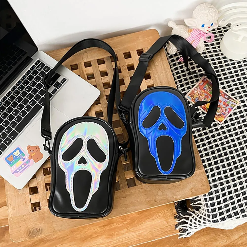 Halloween Scream Ghost Skeleton Shoulder Bag,Gothic Grimace Crossbody Bag, Spooky Skull Trick Or Treat Phone Purse
