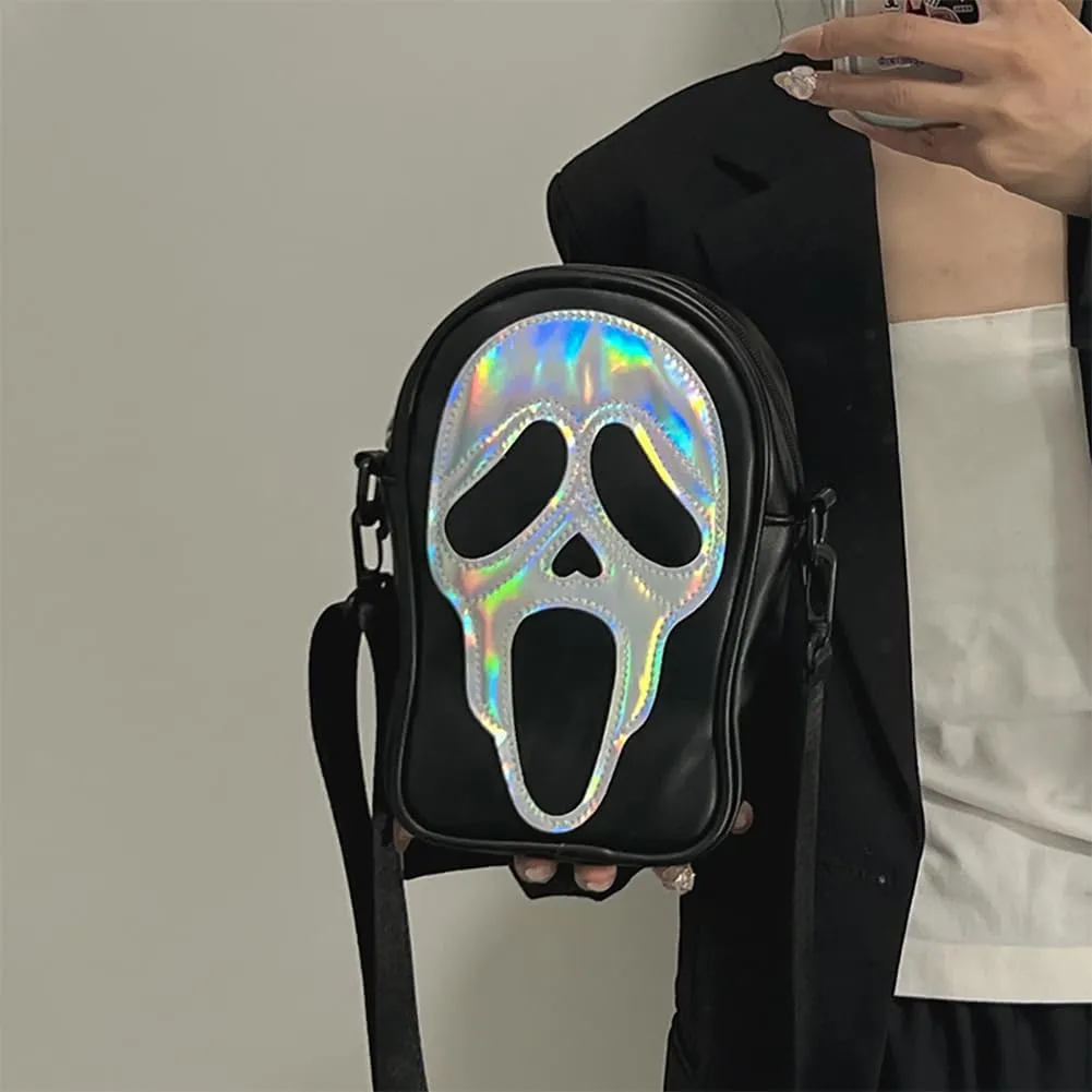 Halloween Scream Ghost Skeleton Shoulder Bag,Gothic Grimace Crossbody Bag, Spooky Skull Trick Or Treat Phone Purse