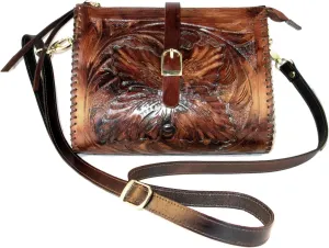 Handmade Wooden Finish Leather Crossbody Sling Bag for Women (Brown) | Top Grain Leather Hand Bags for Women's Crossbody Purse