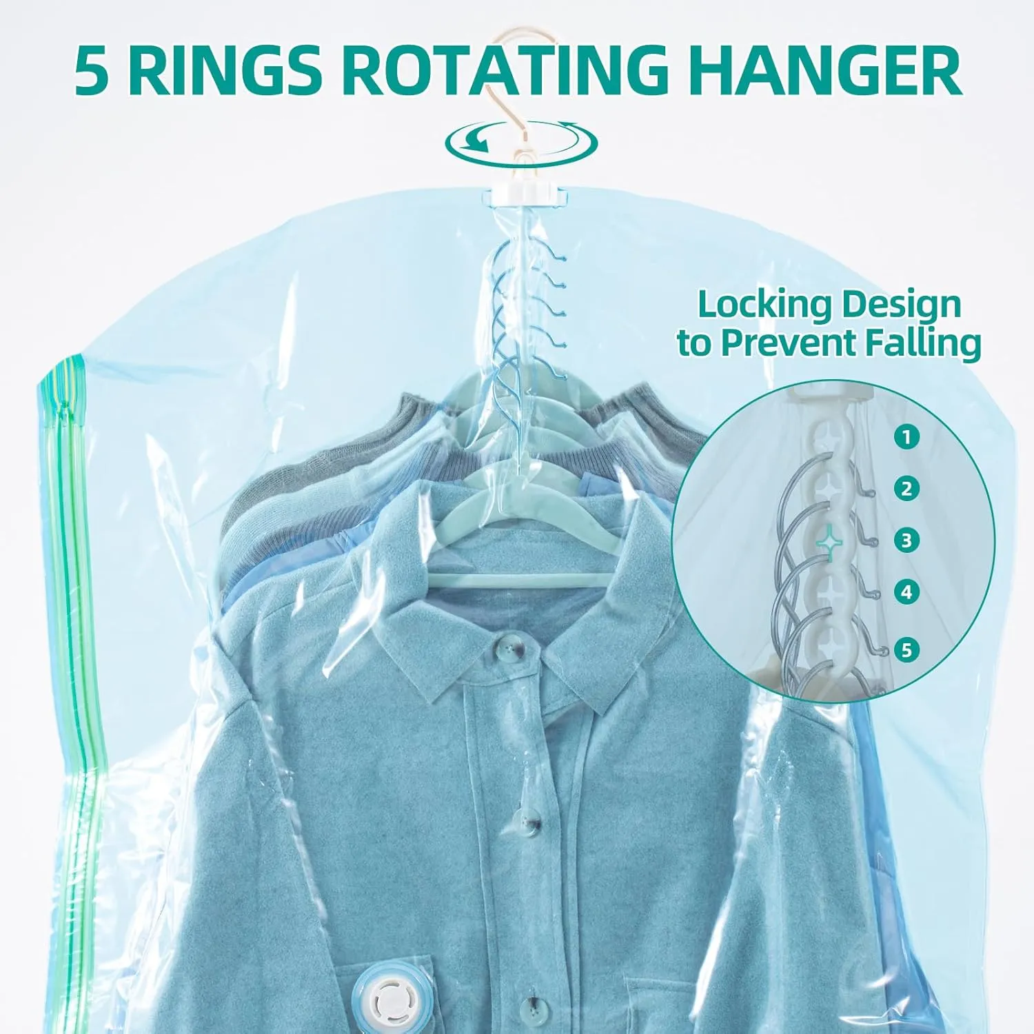 Hanging Vacuum Seal Bags for Clothing, Space Saver Storage Bags Closet Organizers for Coats Jackets, Travel, 3 Jumbo 53x28, 3 Large 41x28 (Inch), Blue