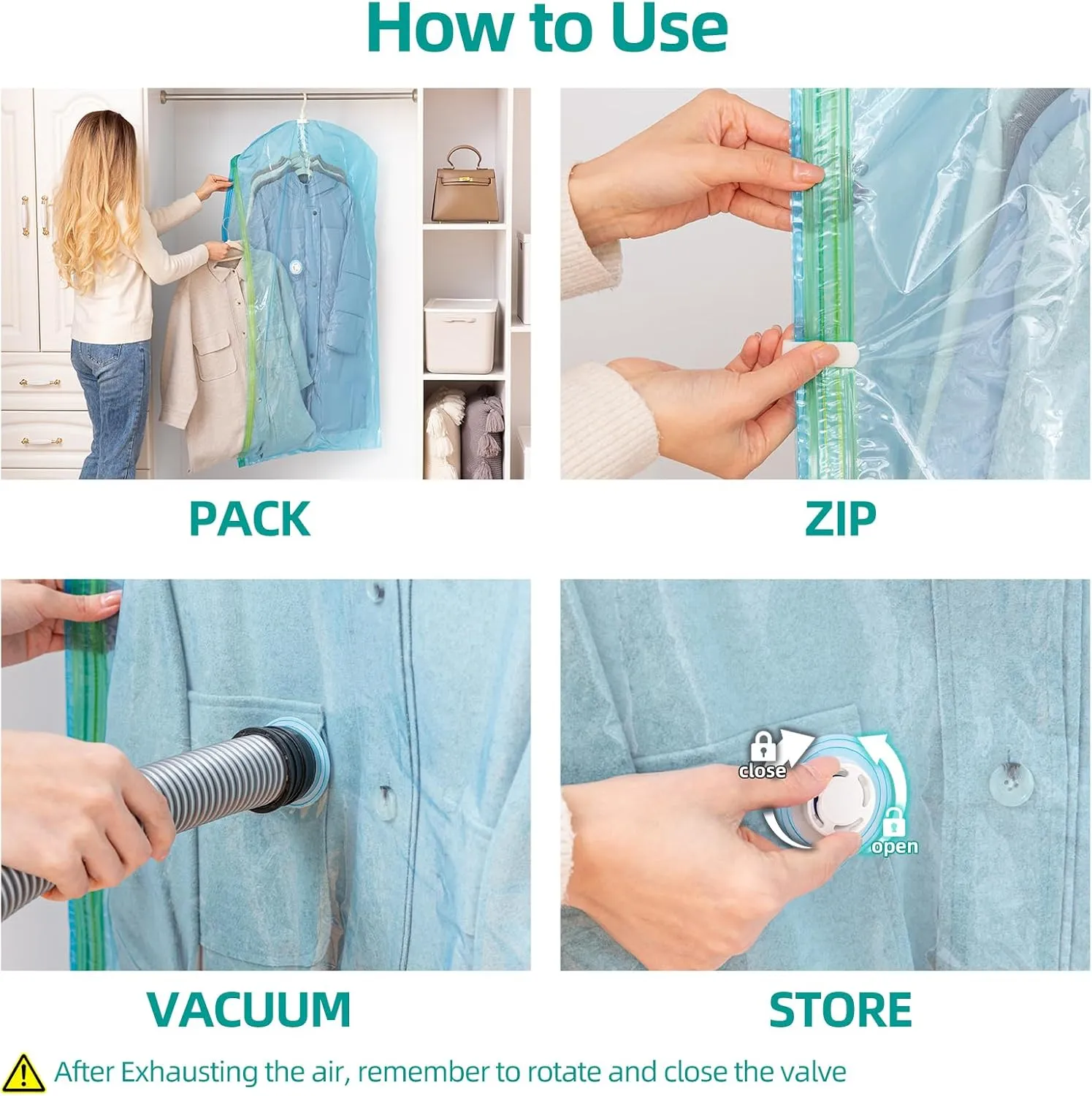 Hanging Vacuum Seal Bags for Clothing, Space Saver Storage Bags Closet Organizers for Coats Jackets, Travel, 3 Jumbo 53x28, 3 Large 41x28 (Inch), Blue