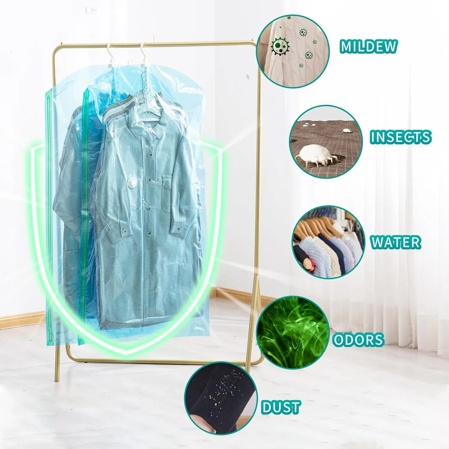 Hanging Vacuum Seal Bags for Clothing, Space Saver Storage Bags Closet Organizers for Coats Jackets, Travel, 3 Jumbo 53x28, 3 Large 41x28 (Inch), Blue