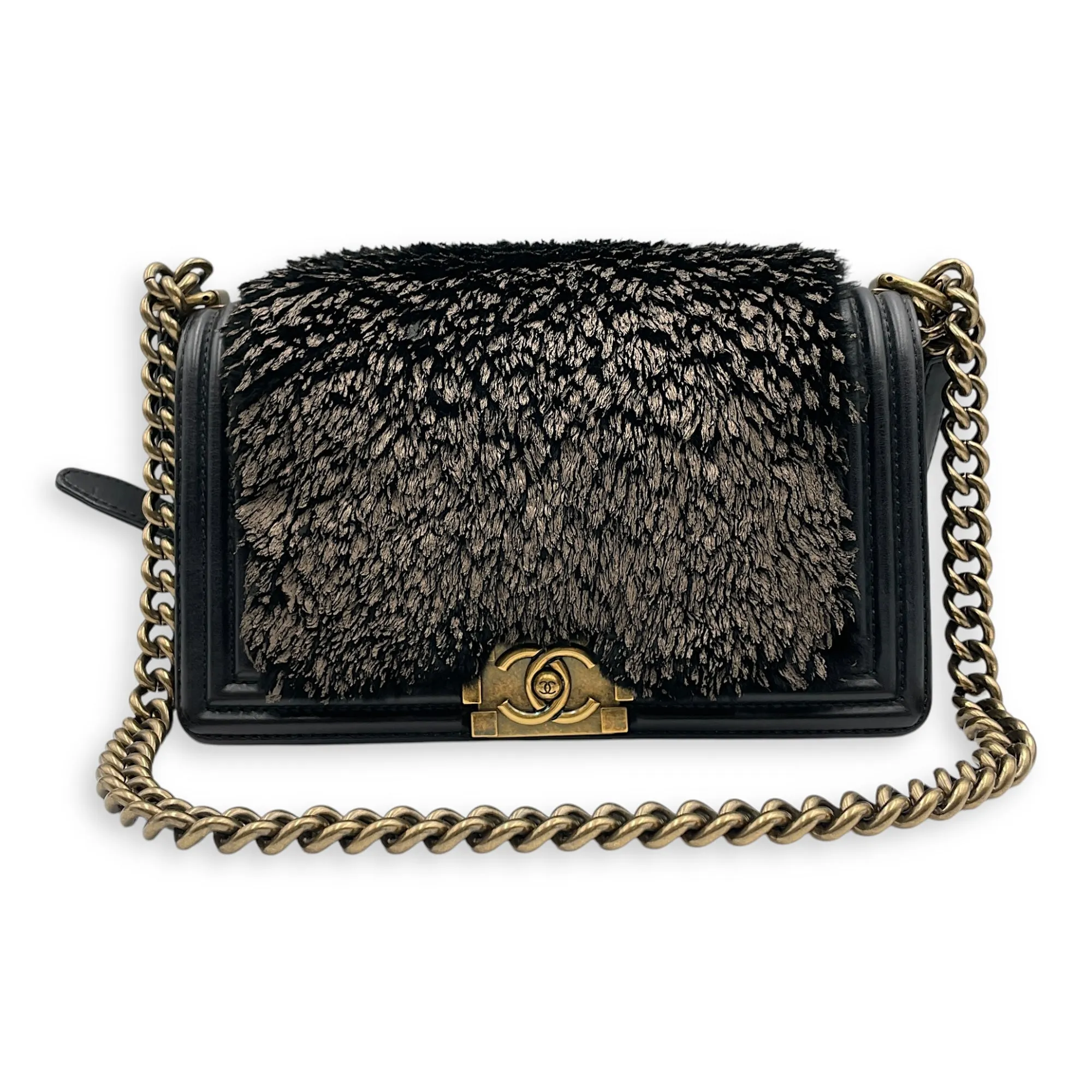 hardware Shoulder Minimalist Old Bag Medium Global delivery Gold Fur, Black Boy Fur in