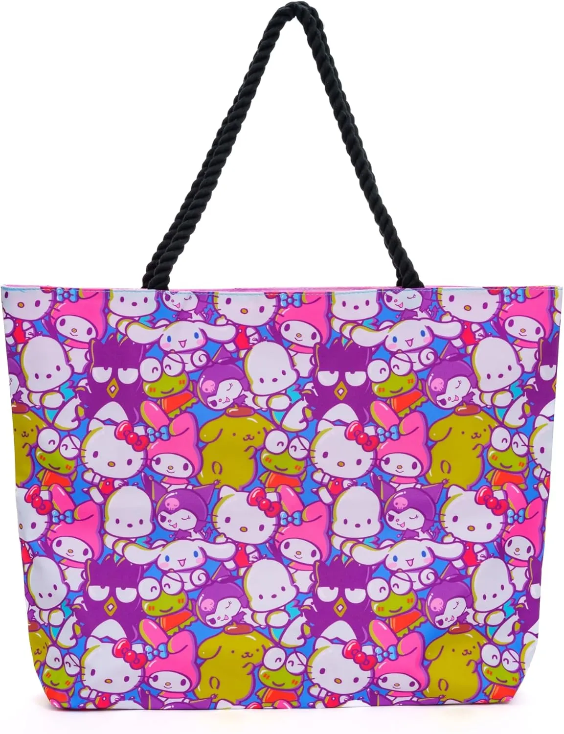 Hello Kitty Friends Tote Cinnamoroll Kuromi My Melody Keroppi Print Bag (Blue)