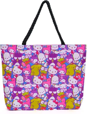 Hello Kitty Friends Tote Cinnamoroll Kuromi My Melody Keroppi Print Bag (Blue)