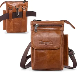 Hengwin Genuine Leather Cell Phone Holster Fit for iPhone 16 15 14 13 Pro Max Samsung Galaxy Note 9 8 S25 S24 S23 Ultra Wallet Case with Belt Clip Passport Pouch Small Crossbody Purse Shoulder Bag