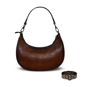 HESHE Genuine Leather Purse Hobo Shoulder Handbags Crescent Crossbody Bags for Women 3 Straps Functional Purses
