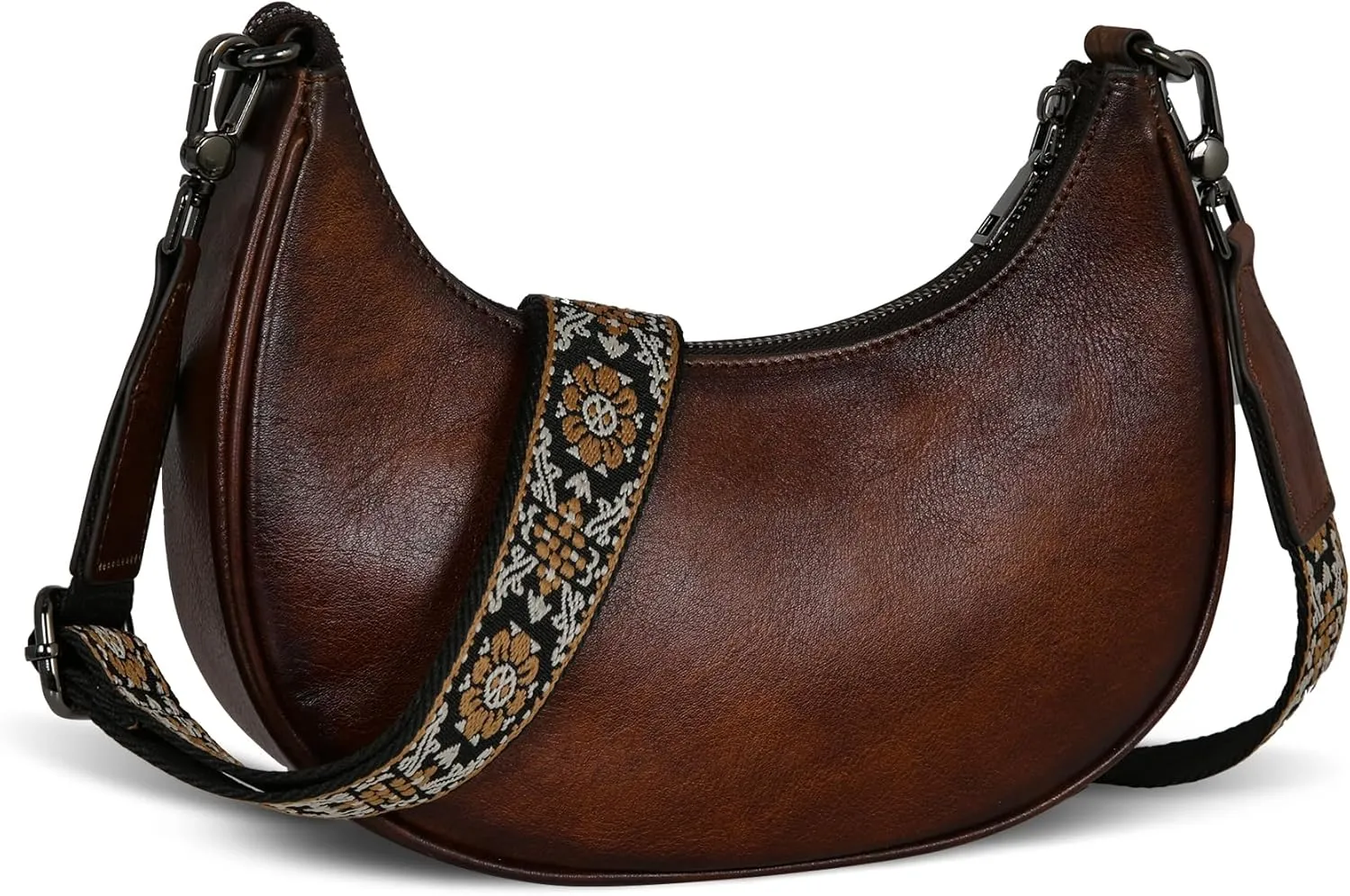 HESHE Genuine Leather Purse Hobo Shoulder Handbags Crescent Crossbody Bags for Women 3 Straps Functional Purses