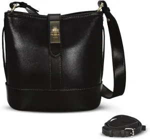 HESHE Leather Purses Crossbody Bags for Women Designer Ladies Shoulder Purse Satchel Handbags Small Bucket Bag