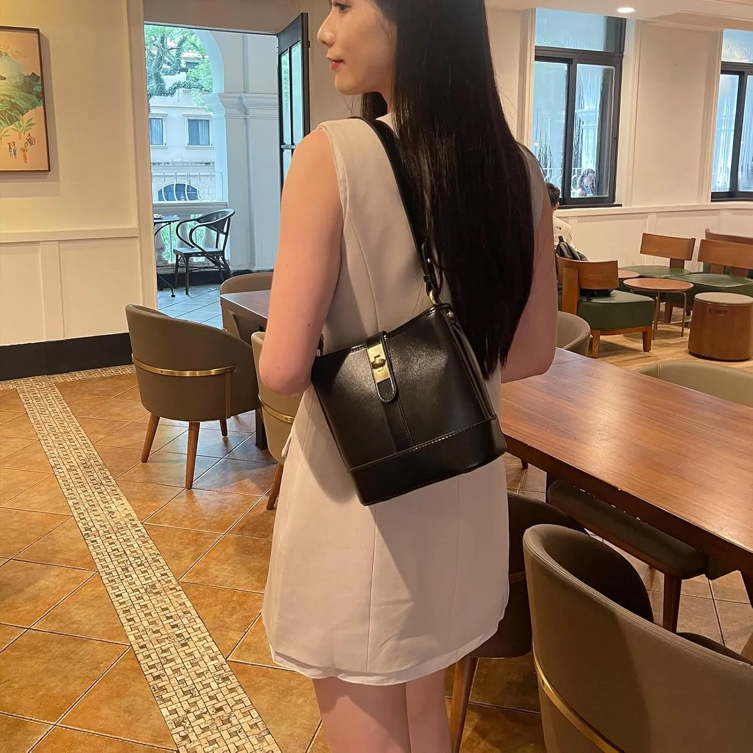 HESHE Leather Purses Crossbody Bags for Women Designer Ladies Shoulder Purse Satchel Handbags Small Bucket Bag