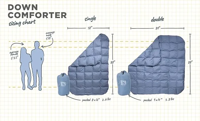 HEST Packable Down Comforter for Camping, Single Size - Warm Outdoor Puffy Blanket, Down Blanket with 50-L Tote, Hydrophobic Duck Down - Perfect for Hiking, Camping, Backpacking & Outdoor Adventures