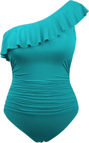Hilor Women's One Piece Swimsuits Tummy Control Bathing Suits Asymmetric One Shoulder Swimwear