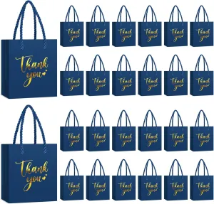 Honoson 60 Pcs Mini Gift Bag with Handle 4 x 2.75 x 4.5'' Small Thank You Paper Foil Gift Bag for Wedding Birthday Party Favor(Navy Blue)