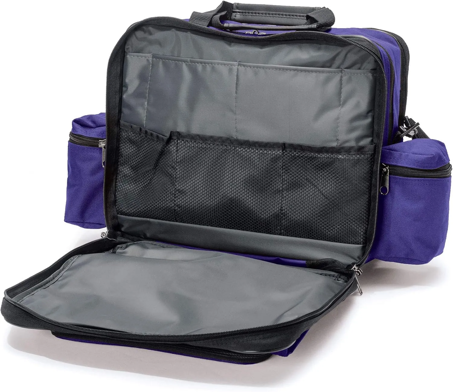 Hopkins Medical Products Mark V Shoulder Bag, HIPAA Compliant Lockable Zippers for Security, Adjustable Straps and Reinforced Bottom, Fold-Down Compartment for Easy Access, 13x11.25x7.5 inch, Purple