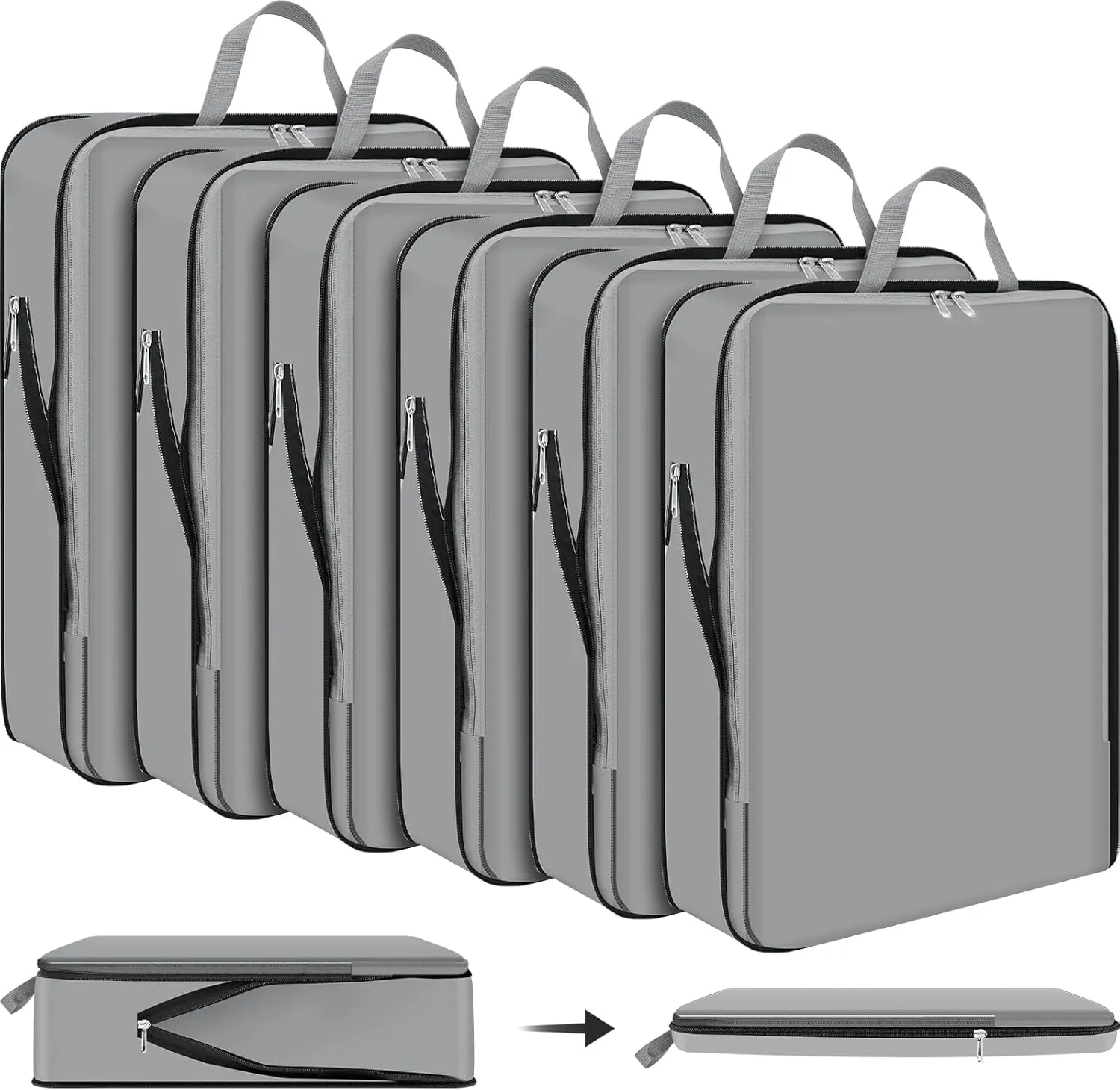 Hosuly 6 Pcs 17.3 x 12.6'' Compression Packing Cube Bag Extra Large Travel Expandable Space Saving Organizers XL for Luggage Storage(Dark Gray)