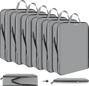 Hosuly 6 Pcs 17.3 x 12.6'' Compression Packing Cube Bag Extra Large Travel Expandable Space Saving Organizers XL for Luggage Storage(Dark Gray)