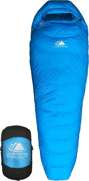 Hyke & Byke Quandary 15°F Cold Weather Mummy Hiking & Backpacking Sleeping Bag - Duck Down 650 FP 3 Season Sleeping Bags for Adults - Ultralight with Compression Stuff Sack