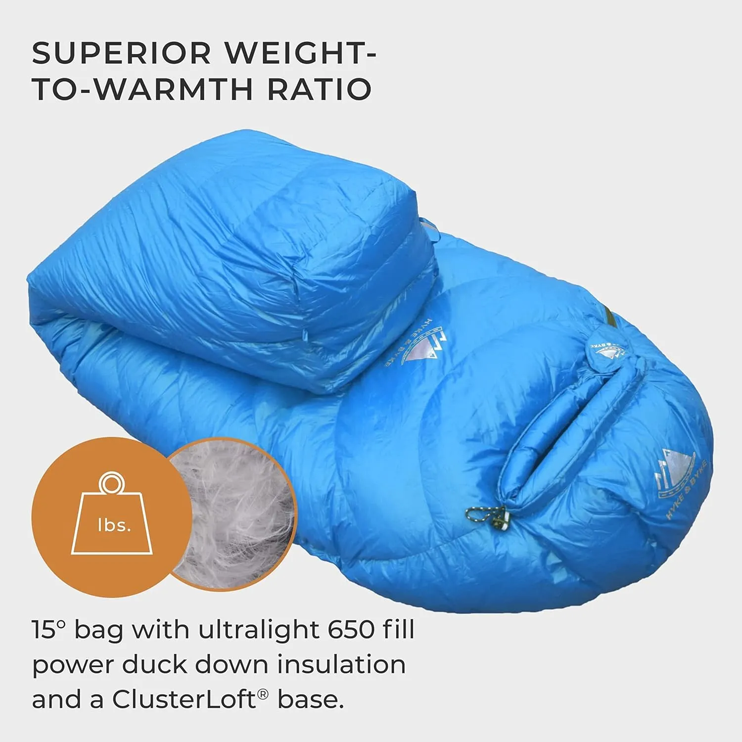 Hyke & Byke Quandary 15°F Cold Weather Mummy Hiking & Backpacking Sleeping Bag - Duck Down 650 FP 3 Season Sleeping Bags for Adults - Ultralight with Compression Stuff Sack