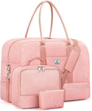 IBFUN Weekender Bags for Women, Large Overnight Bag Canvas Travel Duffel Bag Carry On Tote with Shoe Compartment 21" 3Pcs Set