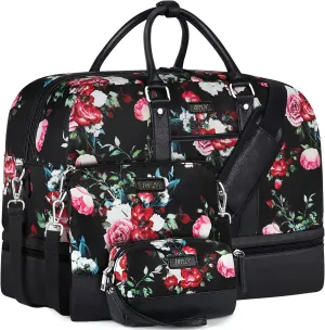 IBFUN Weekender Bags for Women, Large Overnight Bag Canvas Travel Duffel Bag Carry On Tote with Shoe Compartment 21" 3Pcs Set