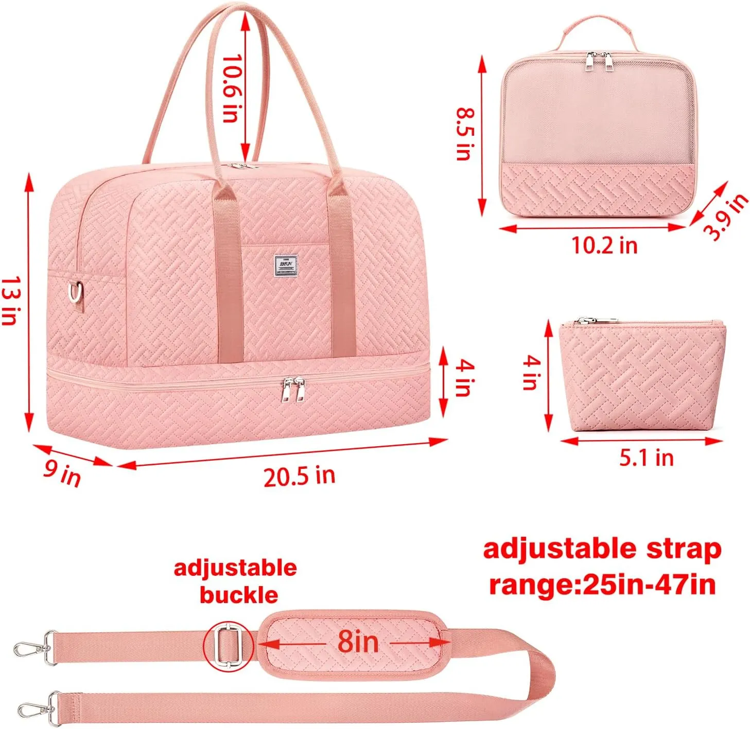IBFUN Weekender Bags for Women, Large Overnight Bag Canvas Travel Duffel Bag Carry On Tote with Shoe Compartment 21" 3Pcs Set