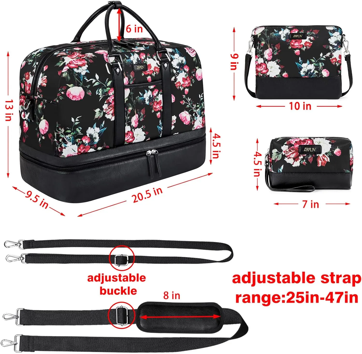 IBFUN Weekender Bags for Women, Large Overnight Bag Canvas Travel Duffel Bag Carry On Tote with Shoe Compartment 21" 3Pcs Set