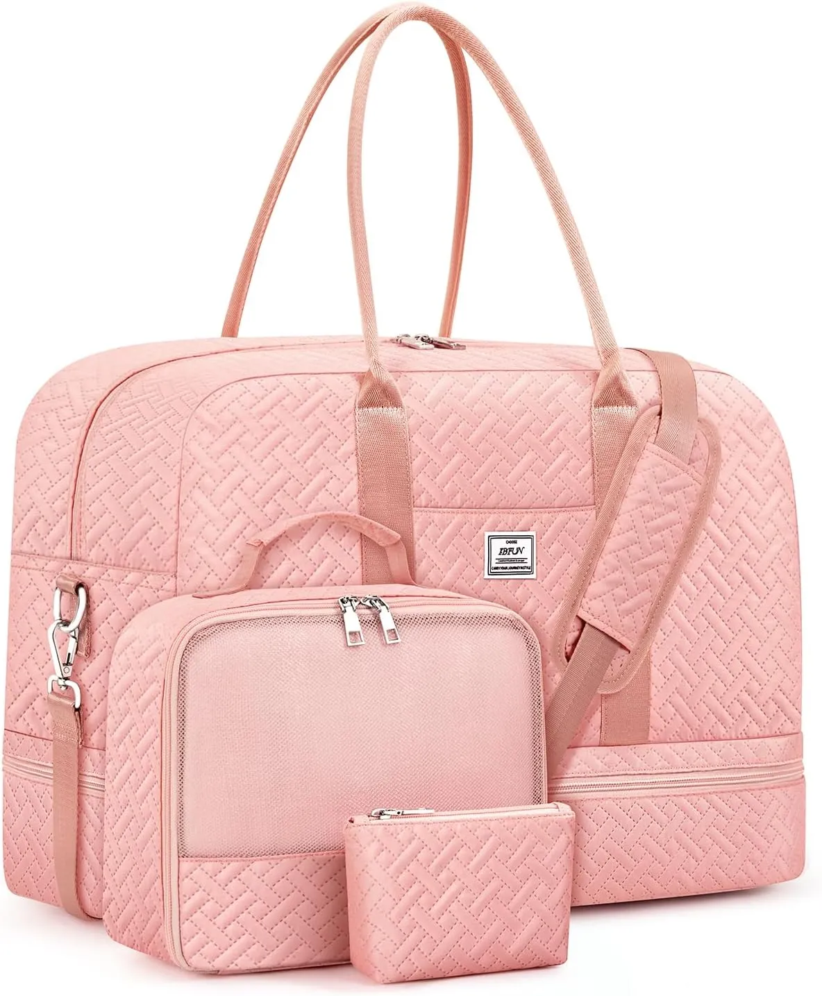 IBFUN Weekender Bags for Women, Large Overnight Bag Canvas Travel Duffel Bag Carry On Tote with Shoe Compartment 21" 3Pcs Set