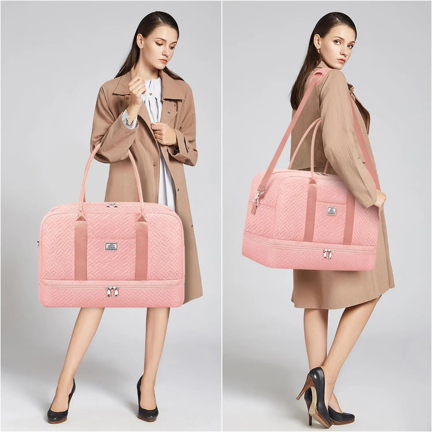 IBFUN Weekender Bags for Women, Large Overnight Bag Canvas Travel Duffel Bag Carry On Tote with Shoe Compartment 21" 3Pcs Set