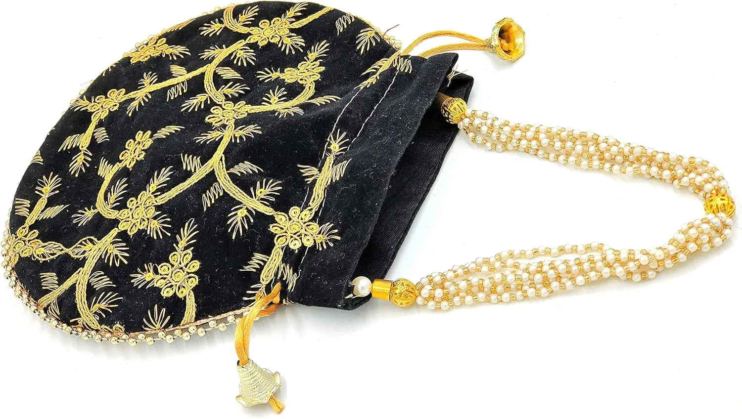 IGH Handmade Women's Velvet Embroidered Potli Purse | Indian Drawstring Bag Green Ethnic Handbag for Weddings & Parties 1 Pcs