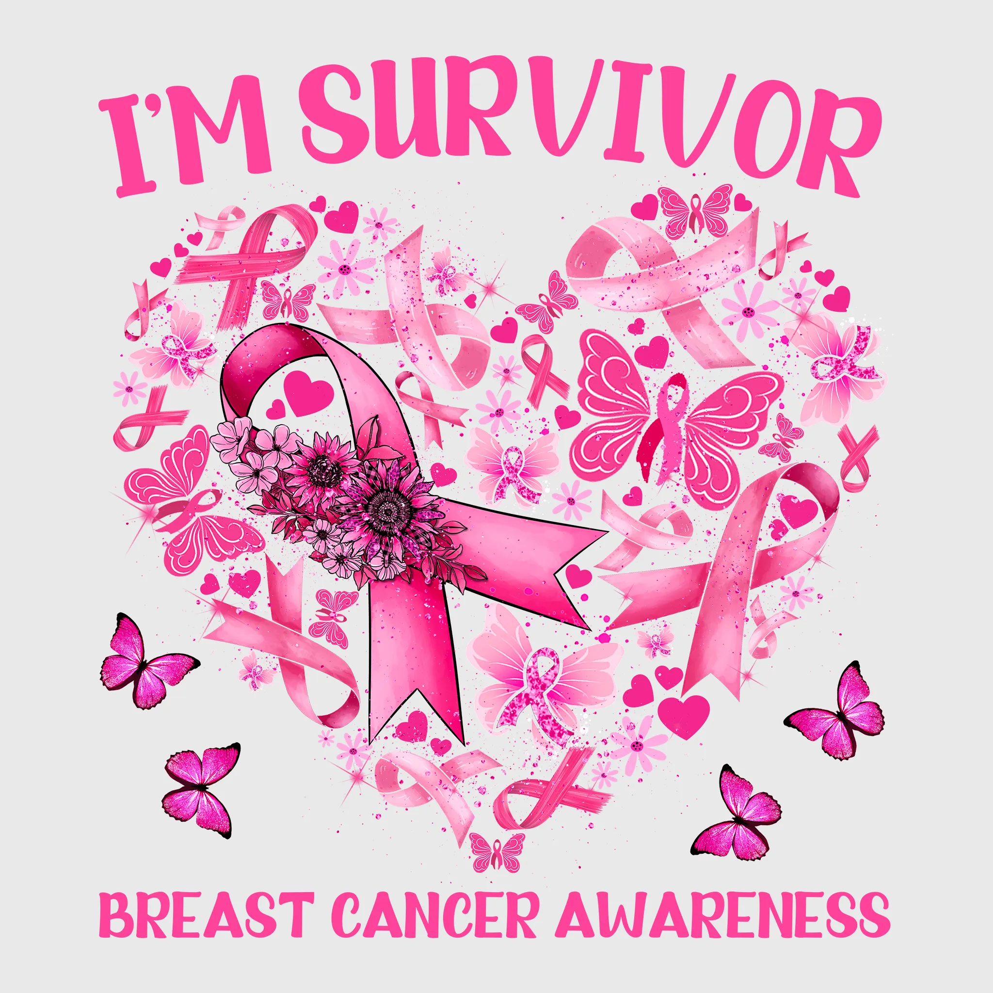 I'm A Survivor Heart Pink Ribbon Transfer