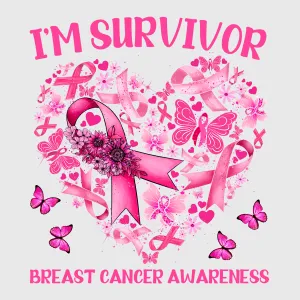 I'm A Survivor Heart Pink Ribbon Transfer