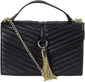 INC Womens Yvvon Faux Leather Tassel Crossbody Handbag Black Small