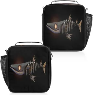 Insulated Lunch Bag Reusable Waterproofing Steampunk Fish Art Lunch Box with Shoulder Strap Handle and Water Bottle Net Bag for Travel Camping Beach Picnic